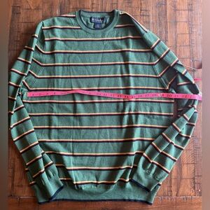 Brooks Brothers 100% Merino Wool Sweater Mens Large Green Striped Crewneck